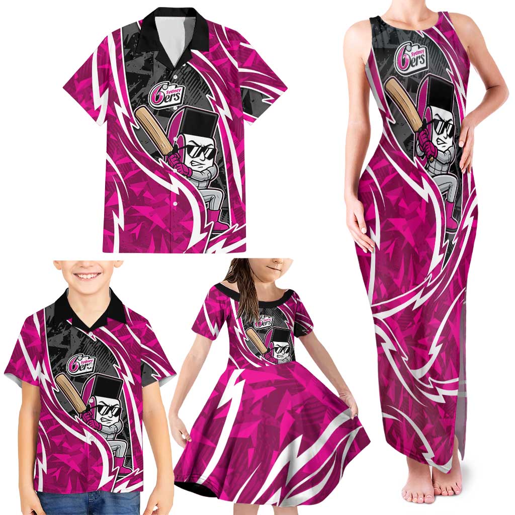Sydney Sixers Family Matching Tank Maxi Dress and Hawaiian Shirt Flaming Lightning Storm Geometric Sports Mascot Art
