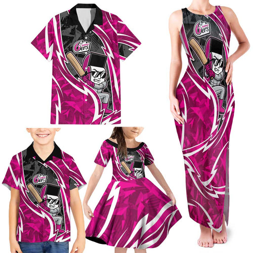 Sydney Sixers Family Matching Tank Maxi Dress and Hawaiian Shirt Flaming Lightning Storm Geometric Sports Mascot Art