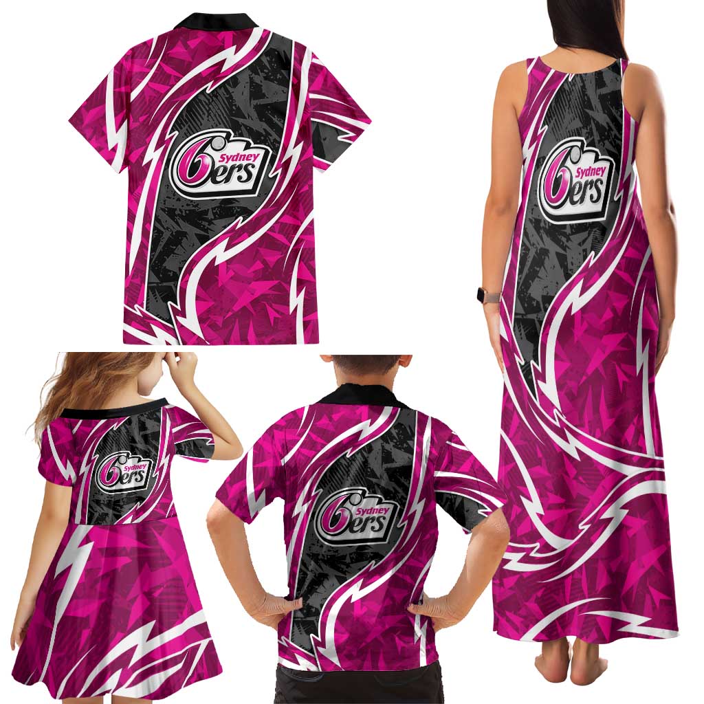 Sydney Sixers Family Matching Tank Maxi Dress and Hawaiian Shirt Flaming Lightning Storm Geometric Sports Mascot Art