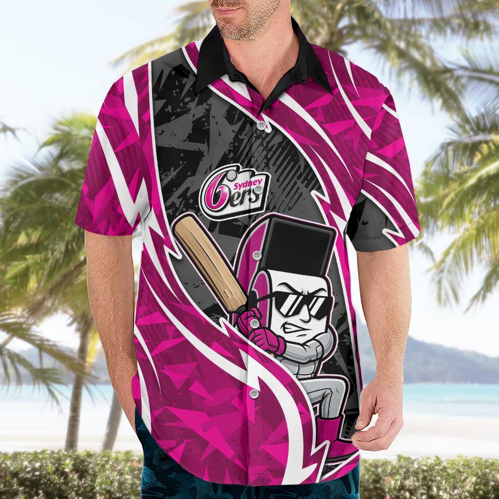Sydney Sixers Hawaiian Shirt Flaming Lightning Storm Geometric Sports Mascot Art