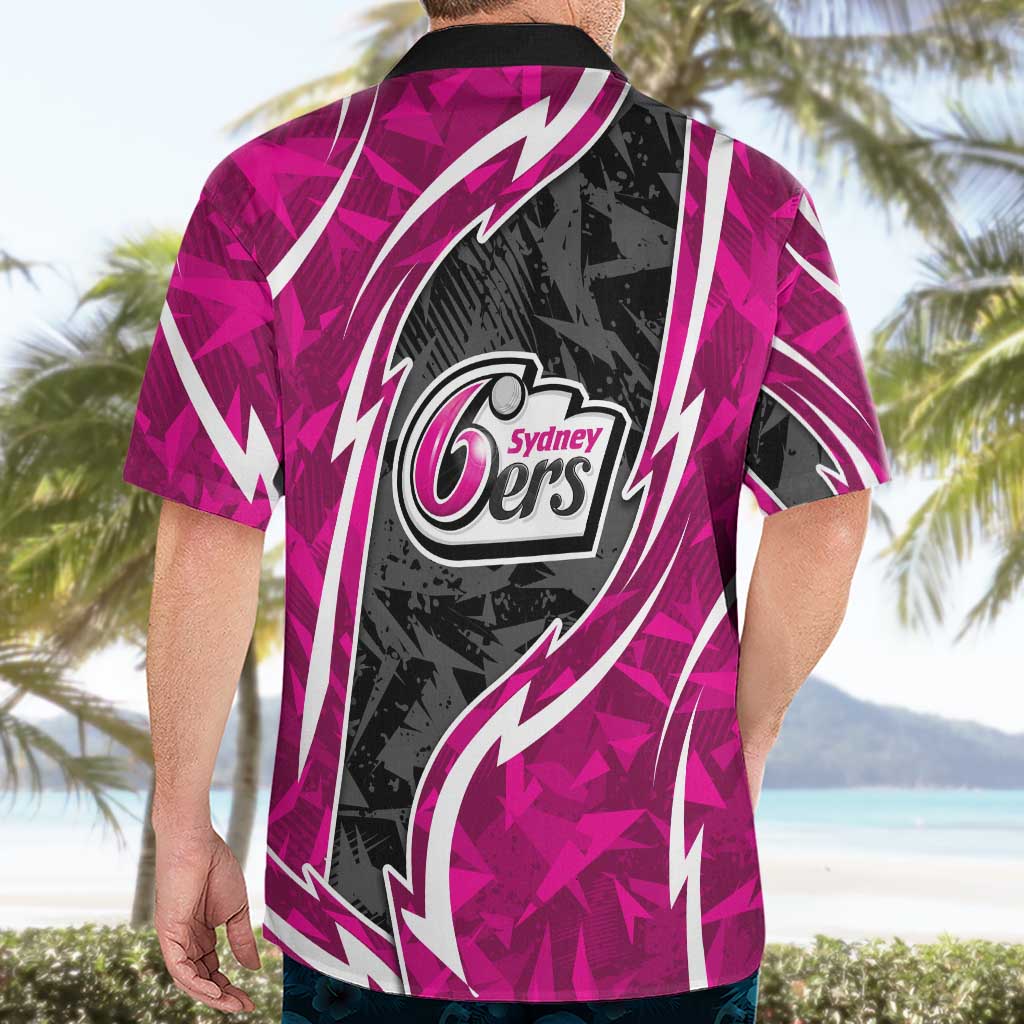 Sydney Sixers Hawaiian Shirt Flaming Lightning Storm Geometric Sports Mascot Art