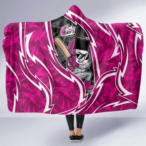 Sydney Sixers Hooded Blanket Flaming Lightning Storm Geometric Sports Mascot Art