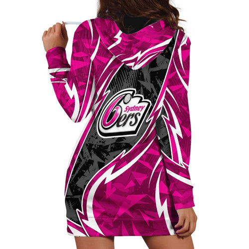 Sydney Sixers Hoodie Dress Flaming Lightning Storm Geometric Sports Mascot Art