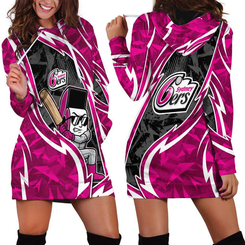 Sydney Sixers Hoodie Dress Flaming Lightning Storm Geometric Sports Mascot Art