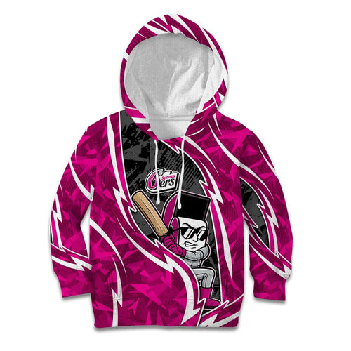 Sydney Sixers Kid Hoodie Flaming Lightning Storm Geometric Sports Mascot Art