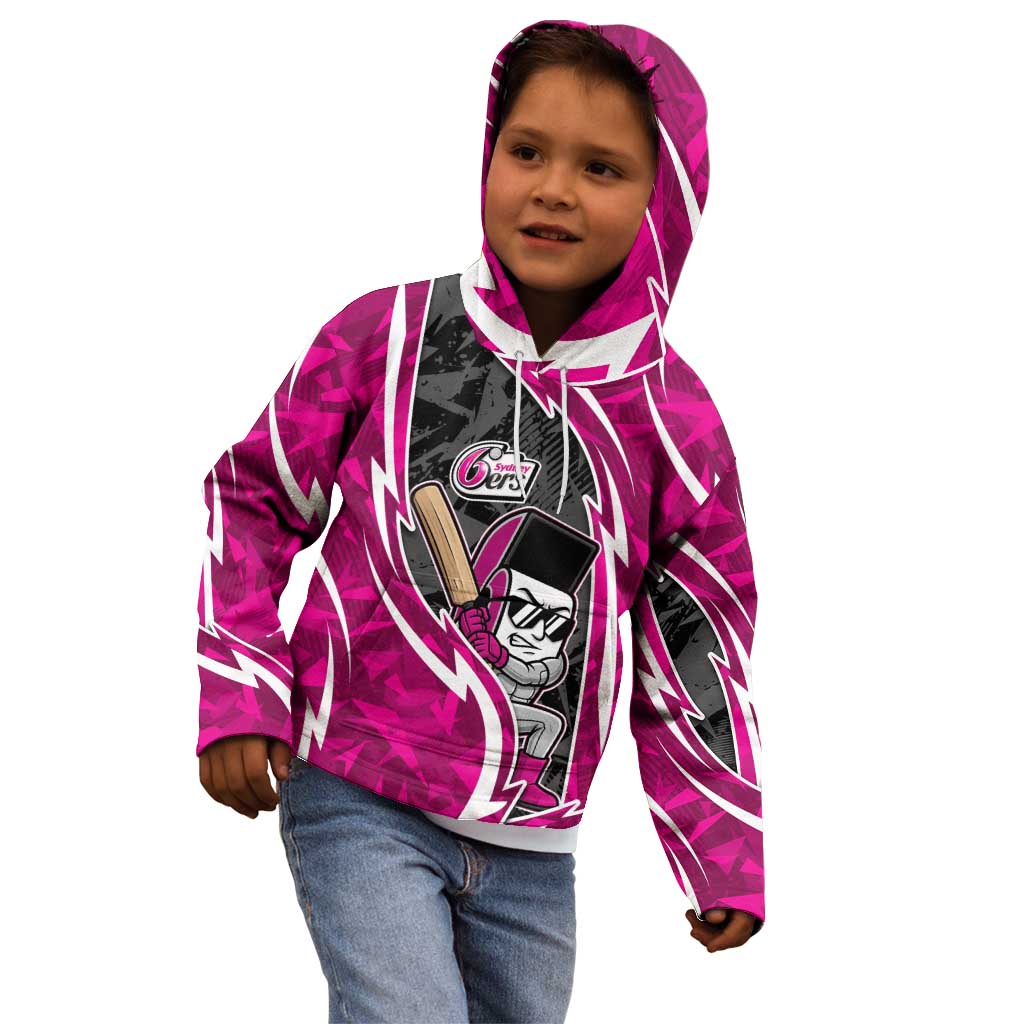 Sydney Sixers Kid Hoodie Flaming Lightning Storm Geometric Sports Mascot Art