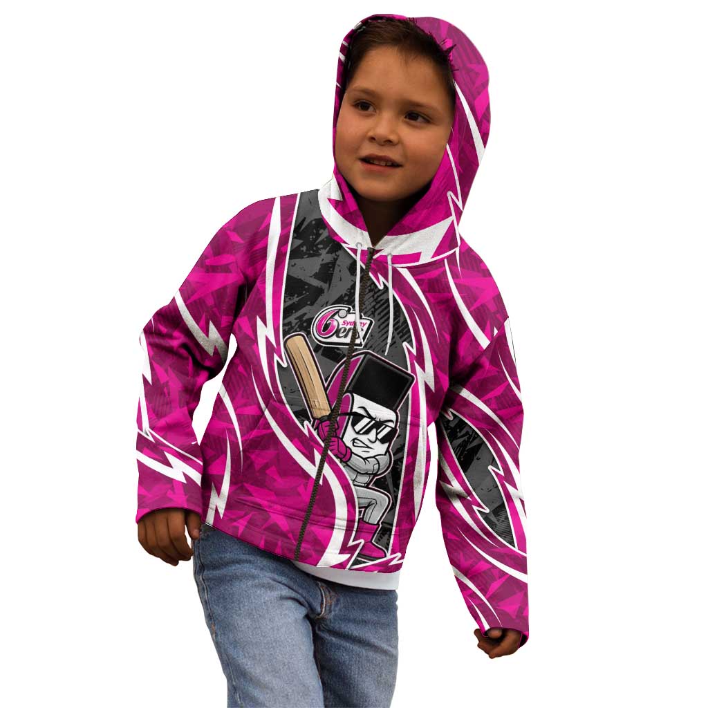 Sydney Sixers Kid Hoodie Flaming Lightning Storm Geometric Sports Mascot Art
