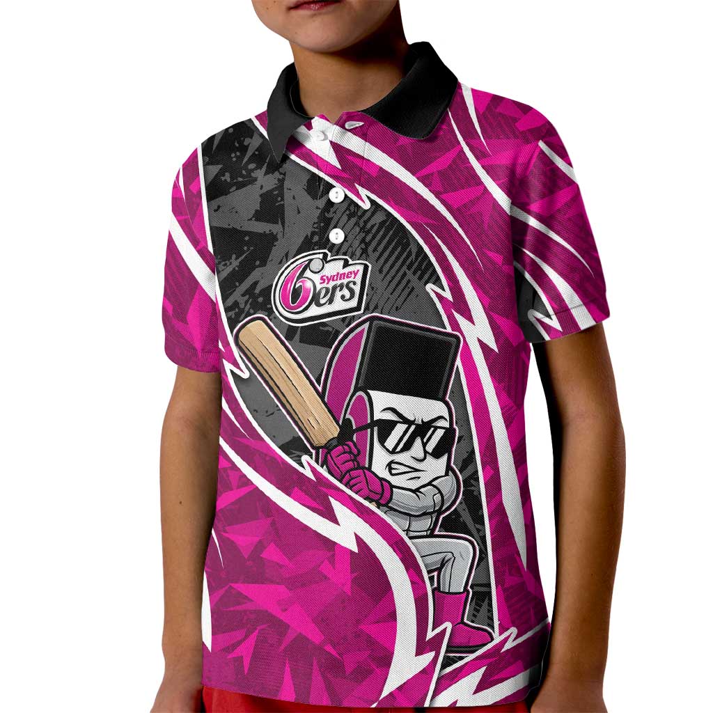Sydney Sixers Kid Polo Shirt Flaming Lightning Storm Geometric Sports Mascot Art
