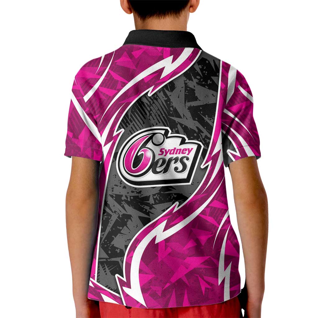 Sydney Sixers Kid Polo Shirt Flaming Lightning Storm Geometric Sports Mascot Art