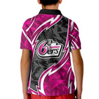 Sydney Sixers Kid Polo Shirt Flaming Lightning Storm Geometric Sports Mascot Art