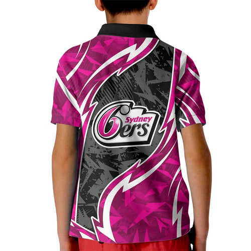 Sydney Sixers Kid Polo Shirt Flaming Lightning Storm Geometric Sports Mascot Art