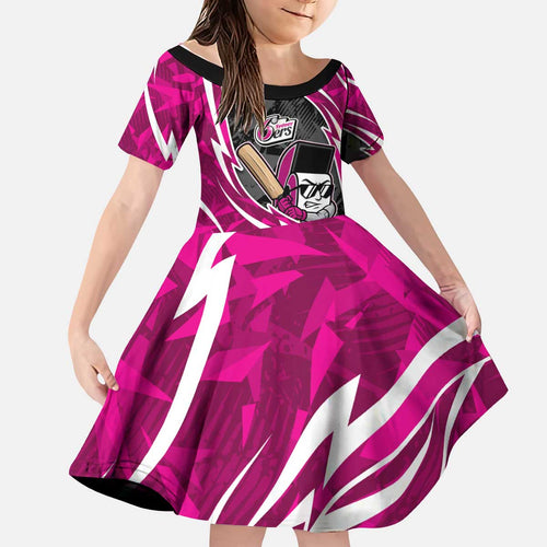 Sydney Sixers Kid Short Sleeve Dress Flaming Lightning Storm Geometric Sports Mascot Art
