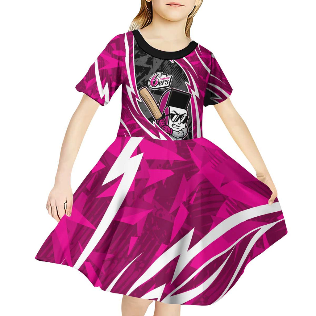 Sydney Sixers Kid Short Sleeve Dress Flaming Lightning Storm Geometric Sports Mascot Art