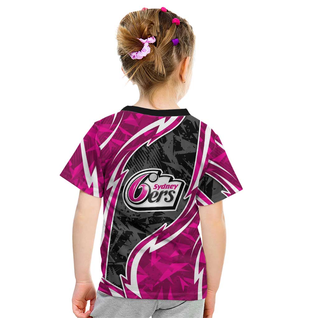 Sydney Sixers Kid T Shirt Flaming Lightning Storm Geometric Sports Mascot Art