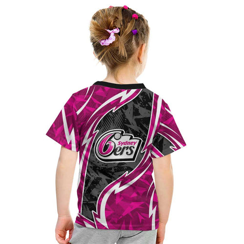 Sydney Sixers Kid T Shirt Flaming Lightning Storm Geometric Sports Mascot Art