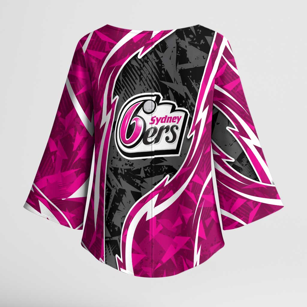Sydney Sixers Kimono Sleeve Blouse Flaming Lightning Storm Geometric Sports Mascot Art