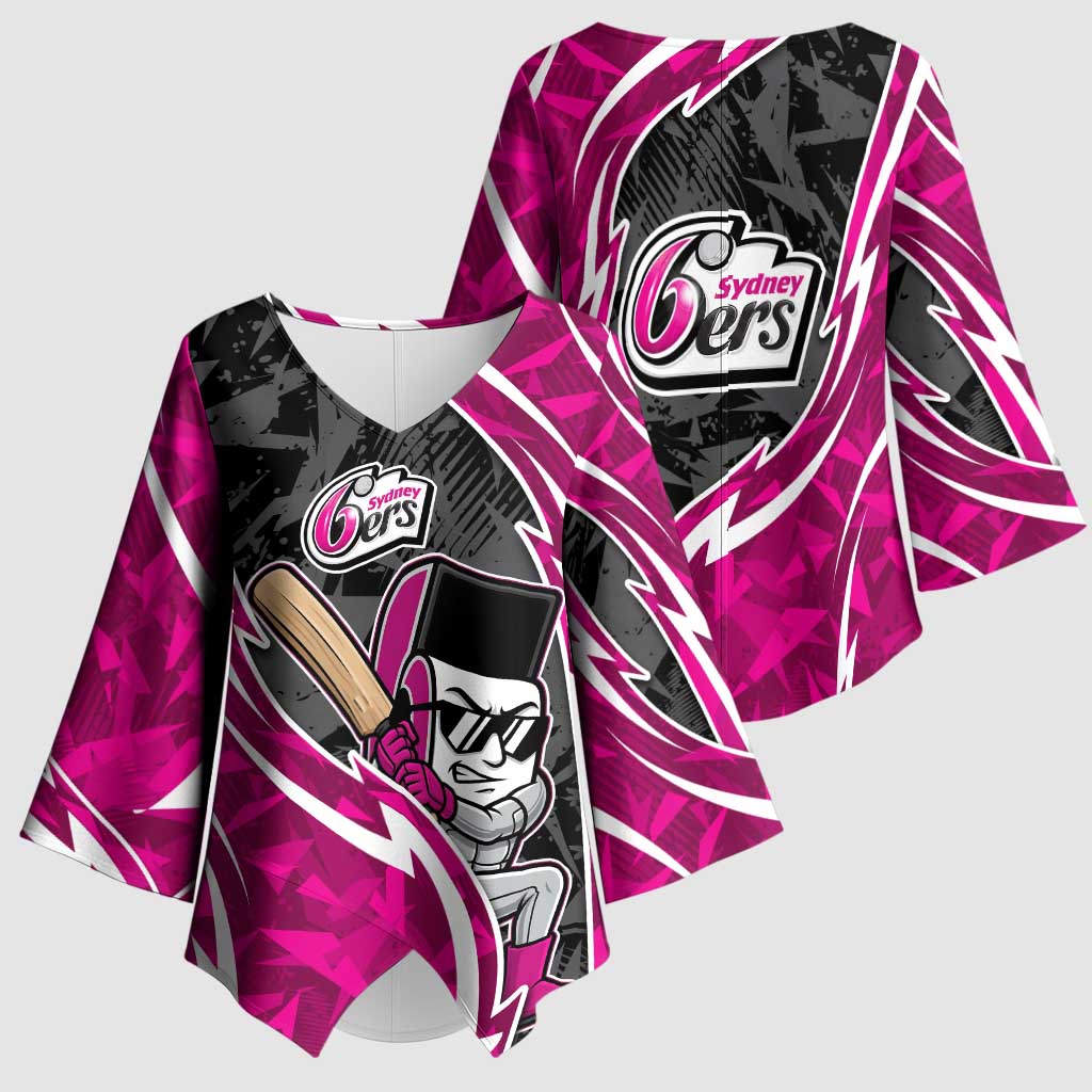Sydney Sixers Kimono Sleeve Blouse Flaming Lightning Storm Geometric Sports Mascot Art