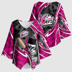 Sydney Sixers Kimono Sleeve Blouse Flaming Lightning Storm Geometric Sports Mascot Art