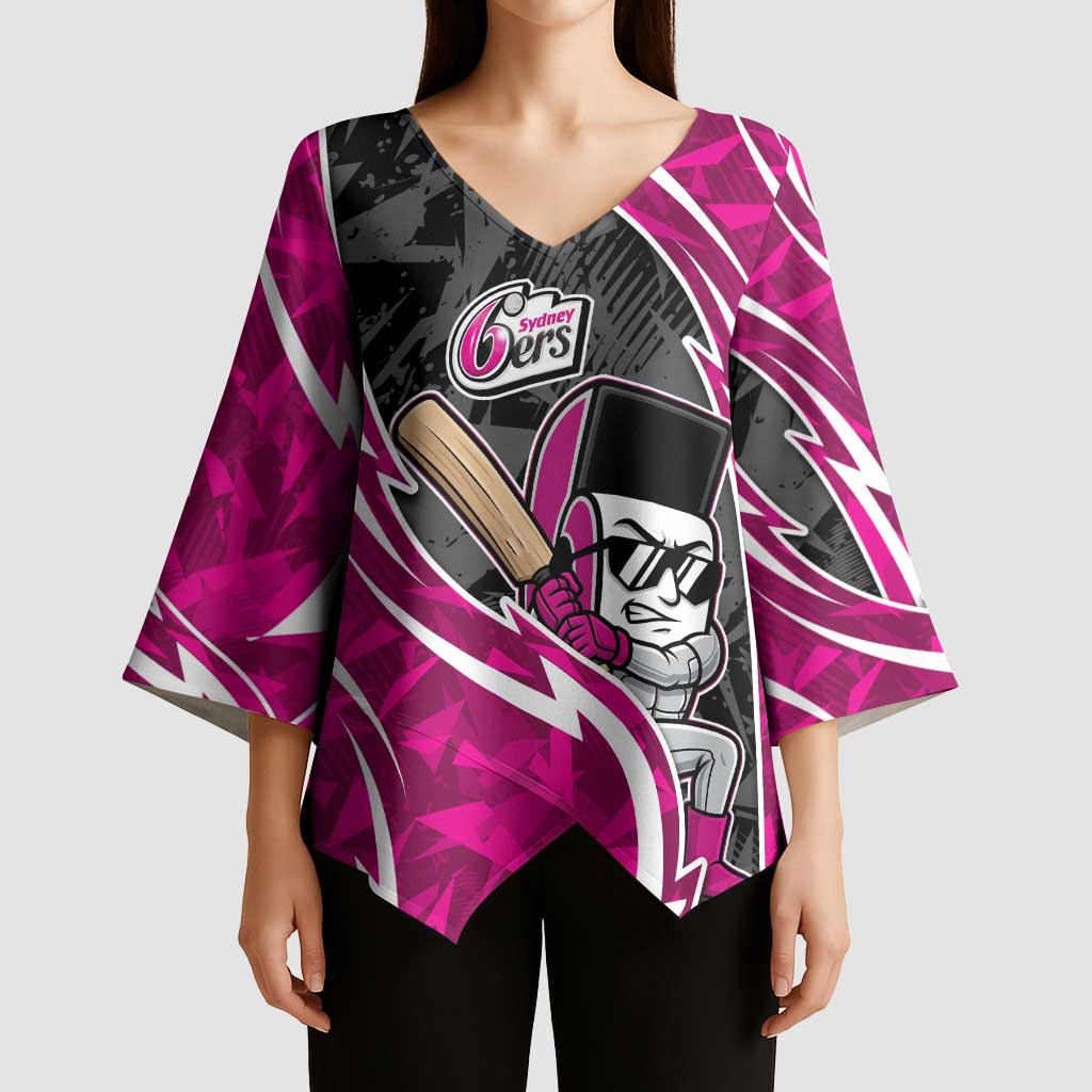 Sydney Sixers Kimono Sleeve Blouse Flaming Lightning Storm Geometric Sports Mascot Art