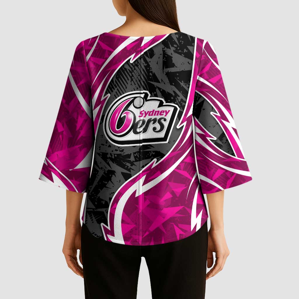 Sydney Sixers Kimono Sleeve Blouse Flaming Lightning Storm Geometric Sports Mascot Art