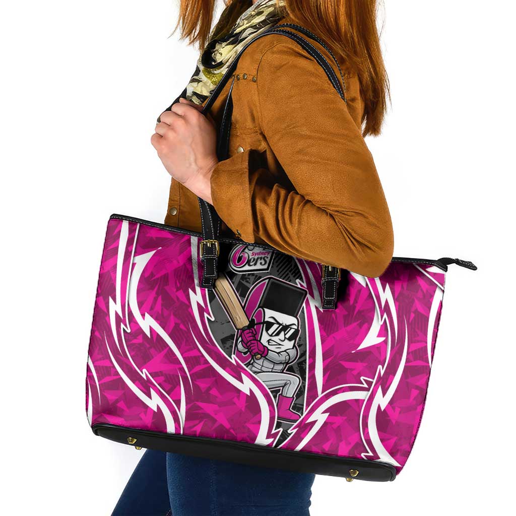 Sydney Sixers Leather Tote Bag Flaming Lightning Storm Geometric Sports Mascot Art