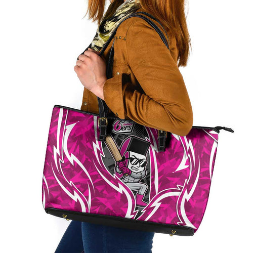 Sydney Sixers Leather Tote Bag Flaming Lightning Storm Geometric Sports Mascot Art