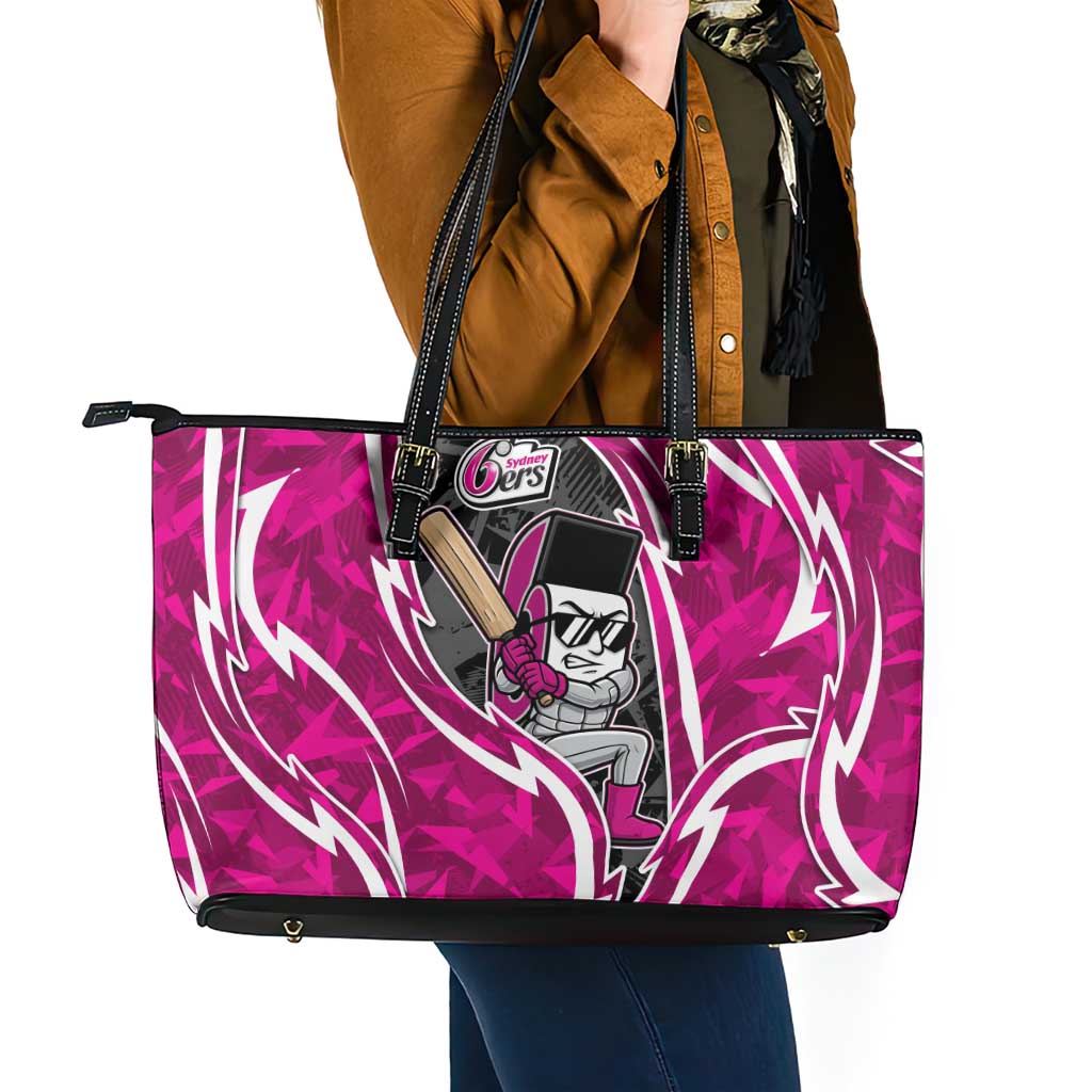 Sydney Sixers Leather Tote Bag Flaming Lightning Storm Geometric Sports Mascot Art