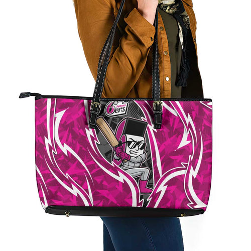 Sydney Sixers Leather Tote Bag Flaming Lightning Storm Geometric Sports Mascot Art