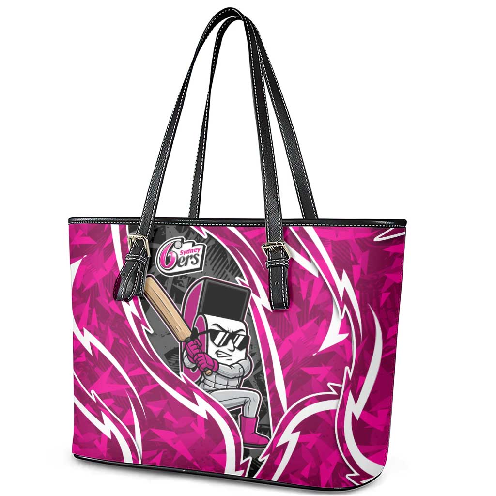 Sydney Sixers Leather Tote Bag Flaming Lightning Storm Geometric Sports Mascot Art