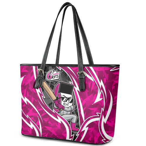 Sydney Sixers Leather Tote Bag Flaming Lightning Storm Geometric Sports Mascot Art