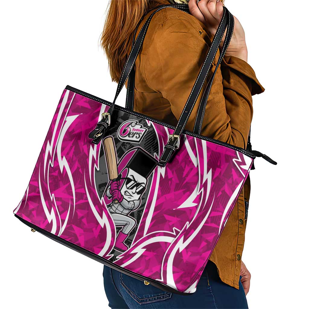 Sydney Sixers Leather Tote Bag Flaming Lightning Storm Geometric Sports Mascot Art
