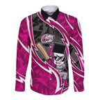 Sydney Sixers Long Sleeve Button Shirt Flaming Lightning Storm Geometric Sports Mascot Art