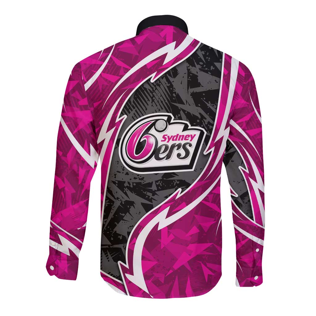 Sydney Sixers Long Sleeve Button Shirt Flaming Lightning Storm Geometric Sports Mascot Art