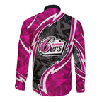 Sydney Sixers Long Sleeve Button Shirt Flaming Lightning Storm Geometric Sports Mascot Art