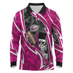 Sydney Sixers Long Sleeve Polo Shirt Flaming Lightning Storm Geometric Sports Mascot Art