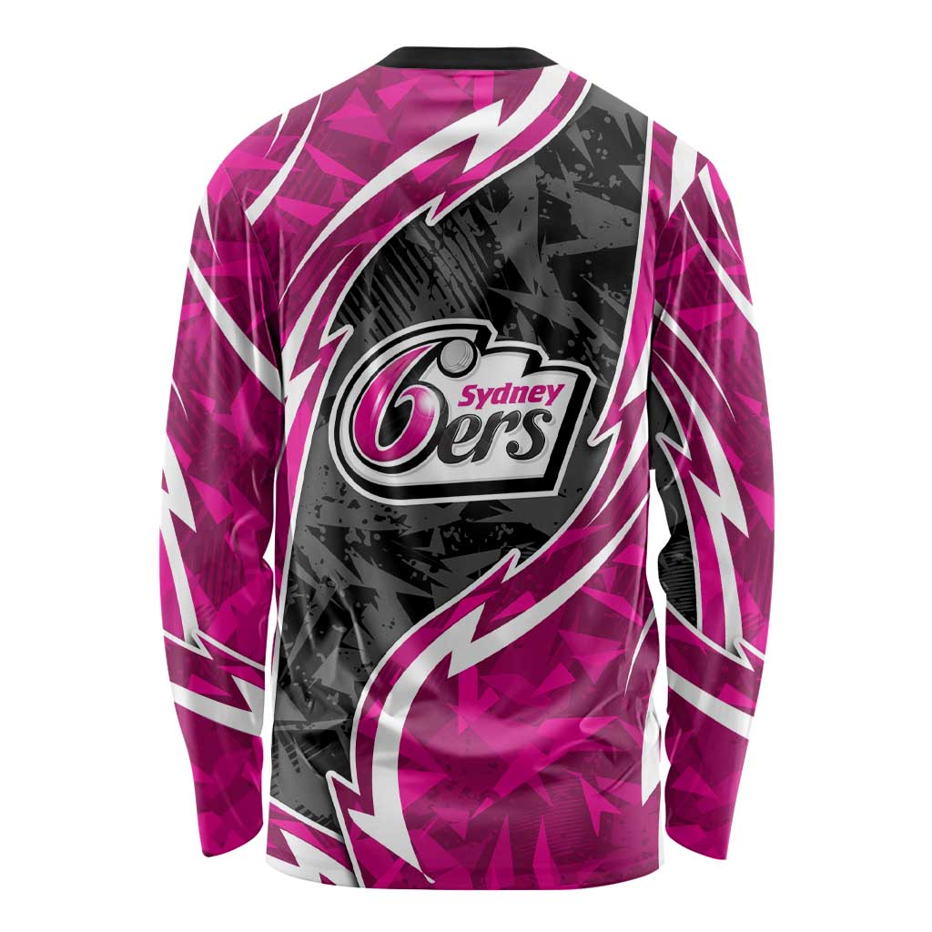 Sydney Sixers Long Sleeve Shirt Flaming Lightning Storm Geometric Sports Mascot Art