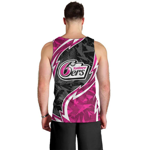 Sydney Sixers Men Tank Top Flaming Lightning Storm Geometric Sports Mascot Art
