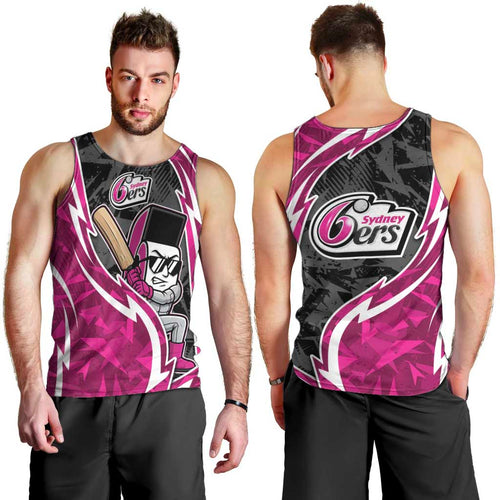 Sydney Sixers Men Tank Top Flaming Lightning Storm Geometric Sports Mascot Art
