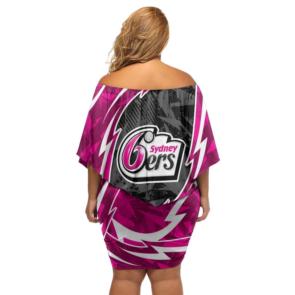 Sydney Sixers Off Shoulder Short Dress Flaming Lightning Storm Geometric Sports Mascot Art
