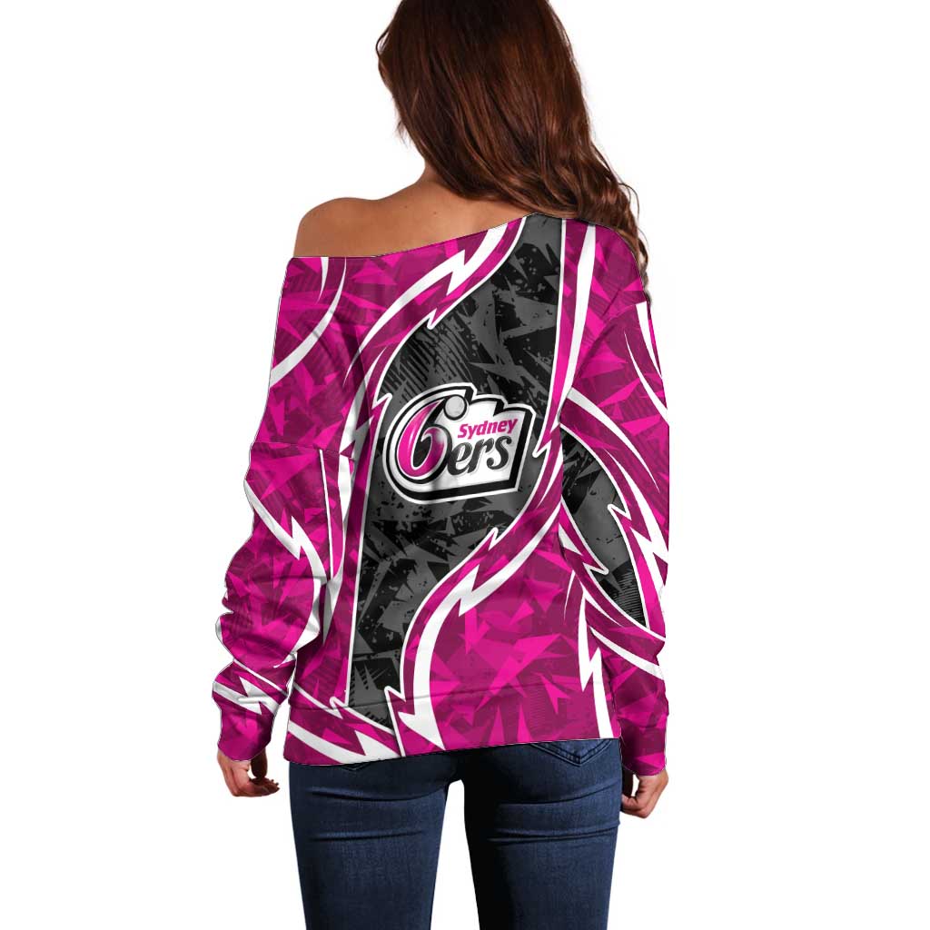 Sydney Sixers Off Shoulder Sweater Flaming Lightning Storm Geometric Sports Mascot Art