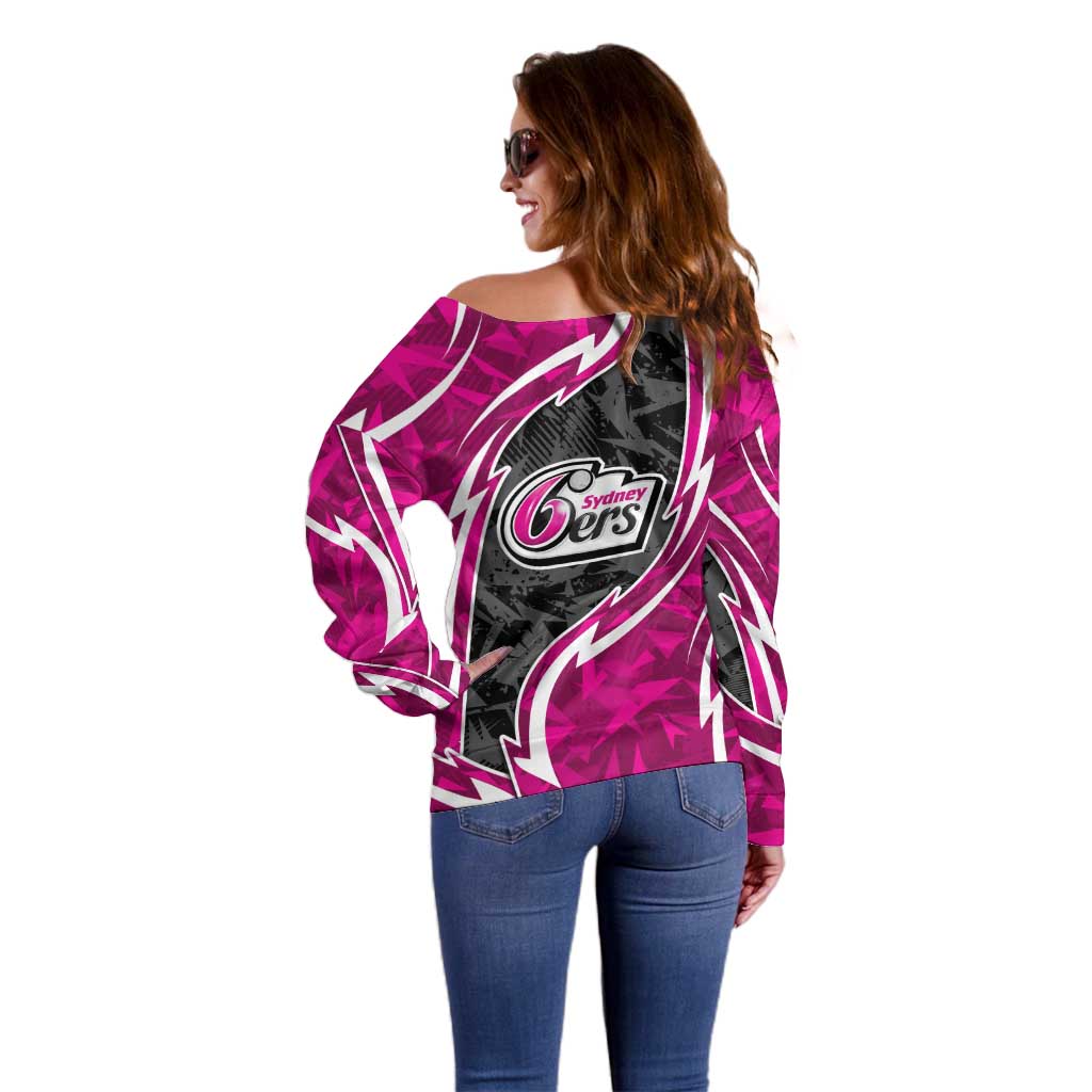 Sydney Sixers Off Shoulder Sweater Flaming Lightning Storm Geometric Sports Mascot Art