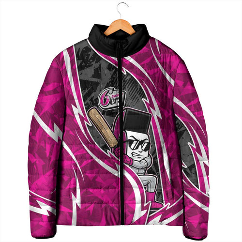 Sydney Sixers Padded Jacket Flaming Lightning Storm Geometric Sports Mascot Art