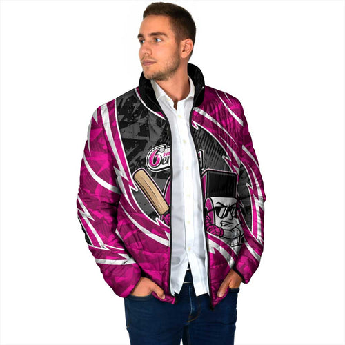 Sydney Sixers Padded Jacket Flaming Lightning Storm Geometric Sports Mascot Art