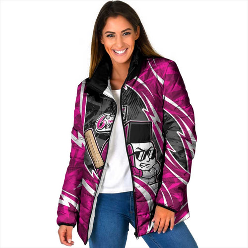 Sydney Sixers Padded Jacket Flaming Lightning Storm Geometric Sports Mascot Art