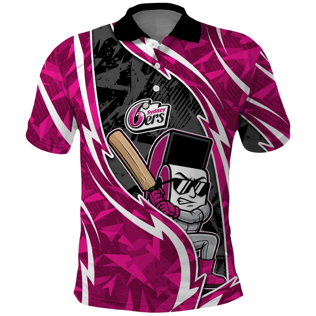 Sydney Sixers Polo Shirt Flaming Lightning Storm Geometric Sports Mascot Art