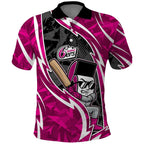 Sydney Sixers Polo Shirt Flaming Lightning Storm Geometric Sports Mascot Art