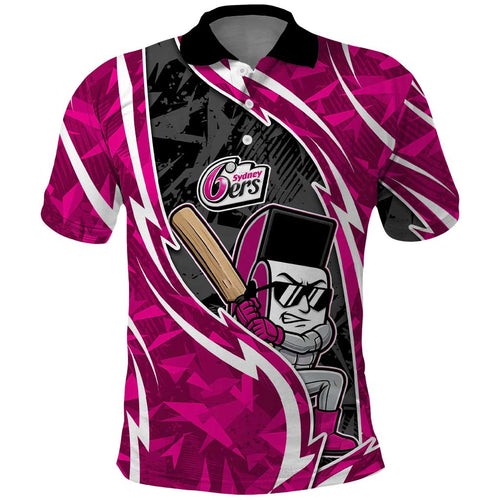 Sydney Sixers Polo Shirt Flaming Lightning Storm Geometric Sports Mascot Art