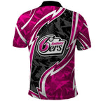 Sydney Sixers Polo Shirt Flaming Lightning Storm Geometric Sports Mascot Art