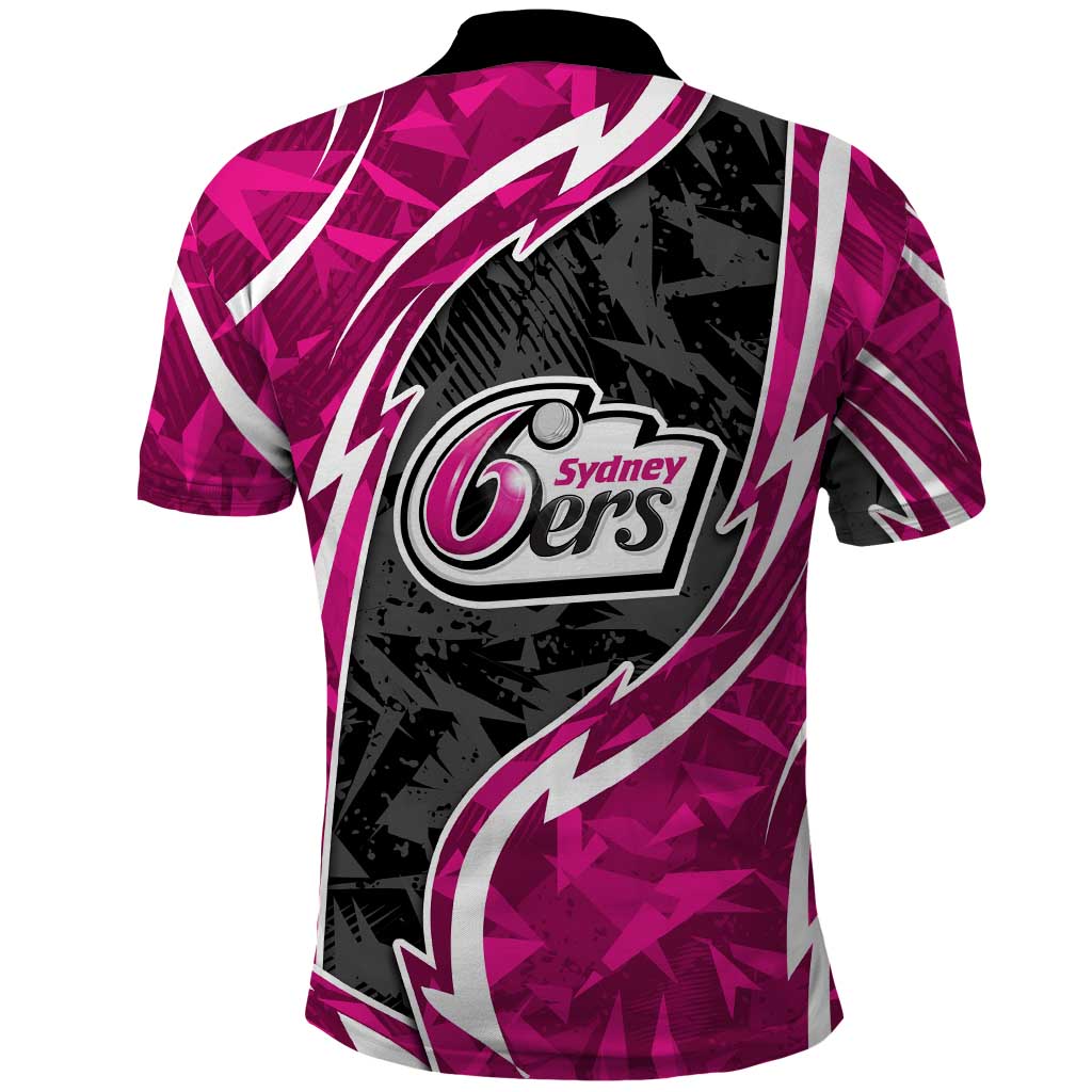 Sydney Sixers Polo Shirt Flaming Lightning Storm Geometric Sports Mascot Art