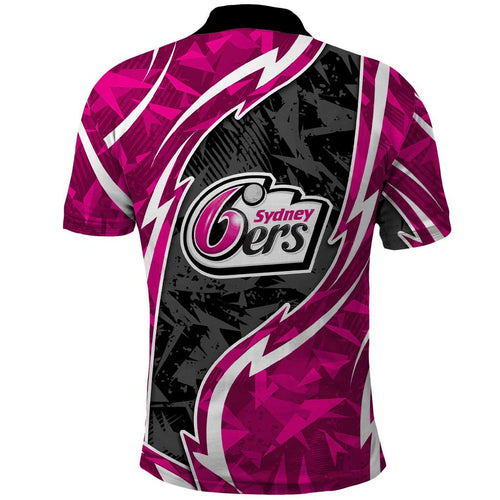 Sydney Sixers Polo Shirt Flaming Lightning Storm Geometric Sports Mascot Art